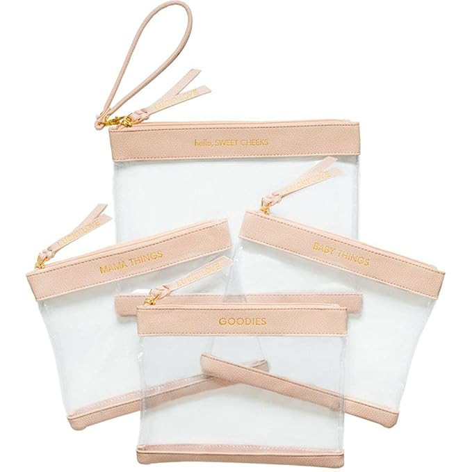 Diaper Bag Organizing Pouches | Set of 4 Including Diaper Clutch | Dry Wet Bag (Blush & Clear) | Amazon (US)