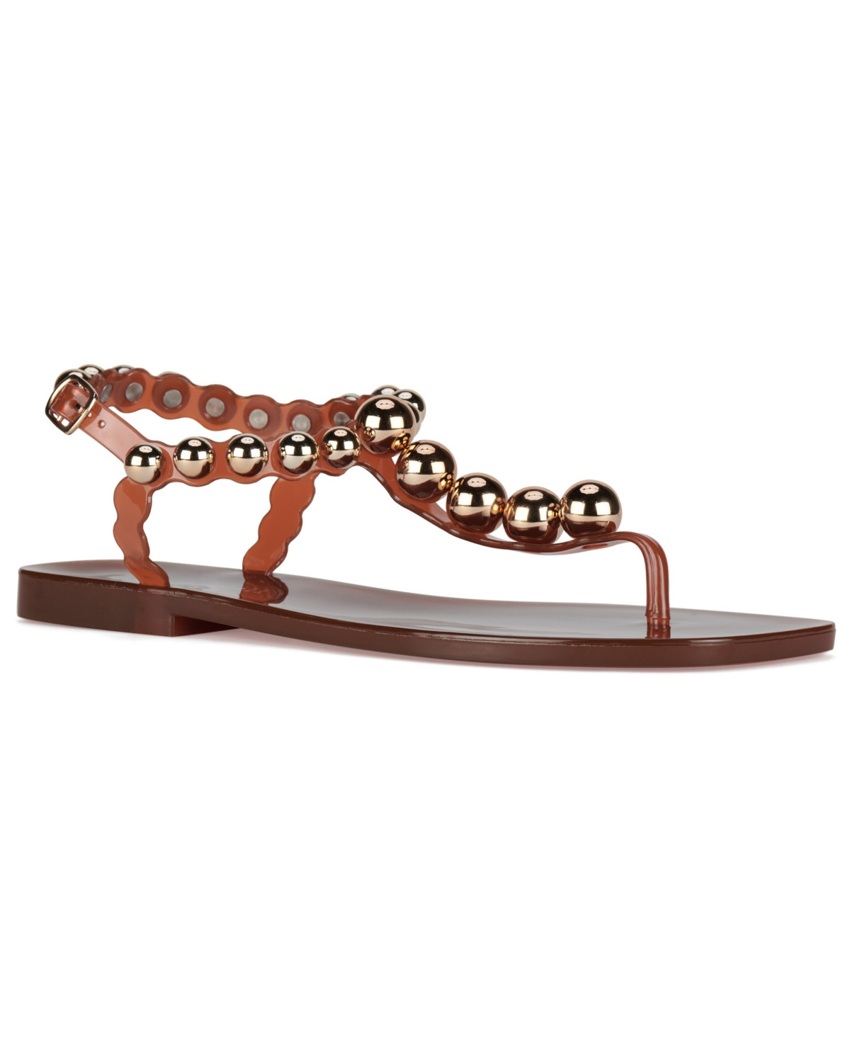 Jeffrey Campbell Women's Plated Studded T-Strap Jelly Sandals - Orange/Gold | Macy's
