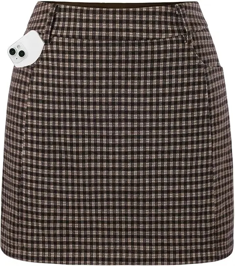 Women Plaid Mini Skirts with Shorts, High Waist Pencil Skort with Pockets