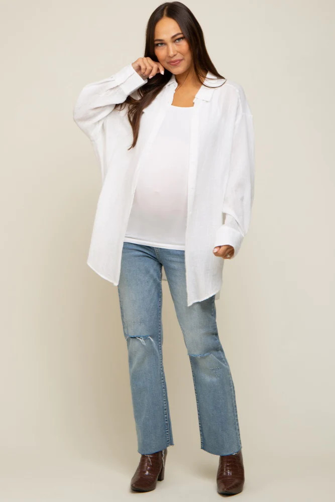 Ivory Lightweight Sheer Button Down Maternity Blouse | PinkBlush Maternity