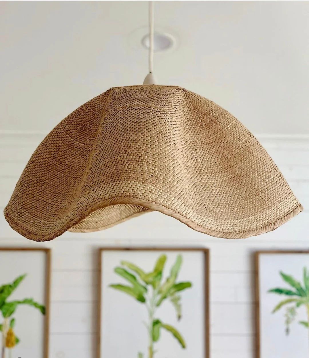 Woven Pendant Light Shade, hanging dancing basket lightshade, handwoven with ilala palm. Coastal ... | Etsy (US)