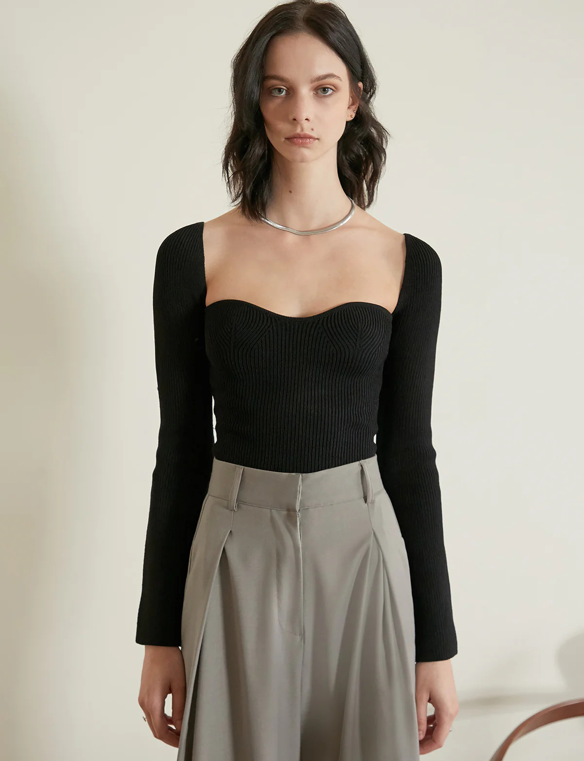 Chiara Knit Bustier Top in Black-PREORDER | Pixie Market