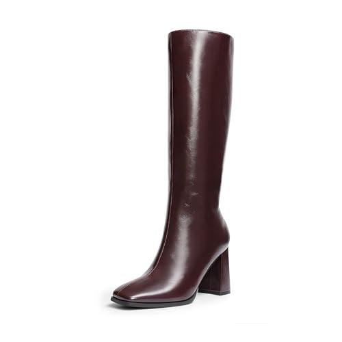 DREAM PAIRS Knee High Boots for Women Square Toe Gogo Chunky Heel with Side Zip,Size 11,Burgundy,SDKB2407W | Amazon (US)