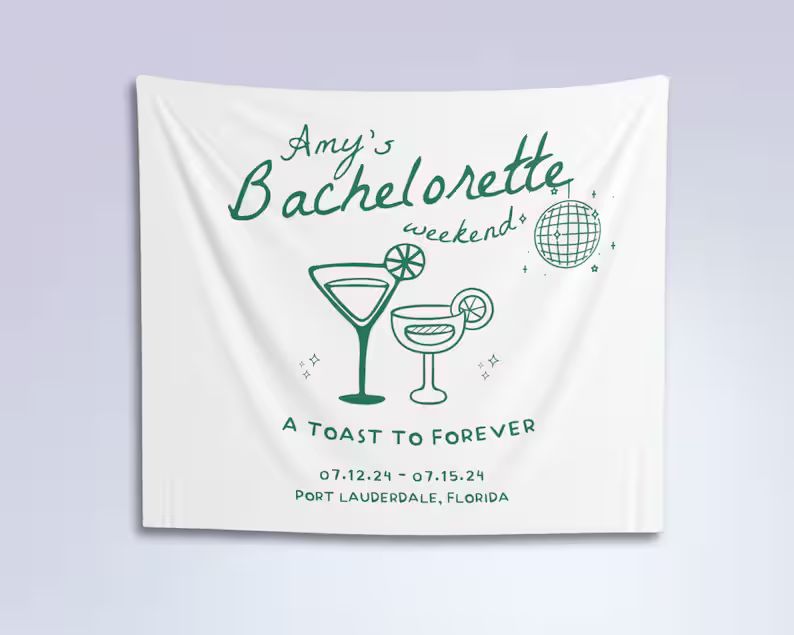 A Toast to Forever Bachelorette Party Banner Tapestry, Custom Bridal Shower Decor, Bachelorette W... | Etsy (US)