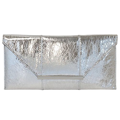 JNB Crushed Metallic Envelope Clutch, Silver | Amazon (US)