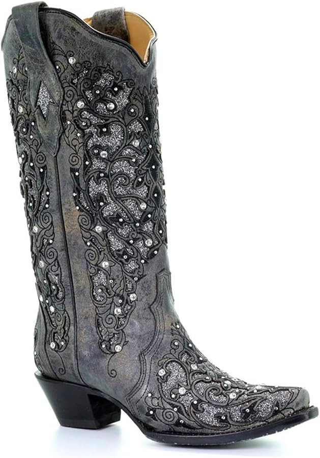 CORRAL Women's Snip Toe Stitched Leather Cowgirl Western Boots with Swarovski Crystal Accents | Amazon (US)