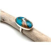 Turquoise Oyster Shell Silver Ring Size 7/Copper Oval 30mm Colorful Statement 925 | Etsy (US)