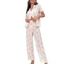 Verdusa Women's 2 Piece Printed Pajama Sets Sleepwear Button Up Shirt with Pants | Amazon (US)