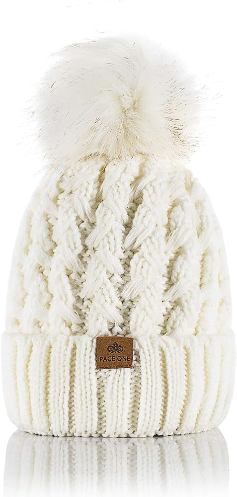 Womens Winter Ribbed Beanie Crossed Cap Chunky Cable Knit Pompom Soft Warm Hat | Amazon (US)