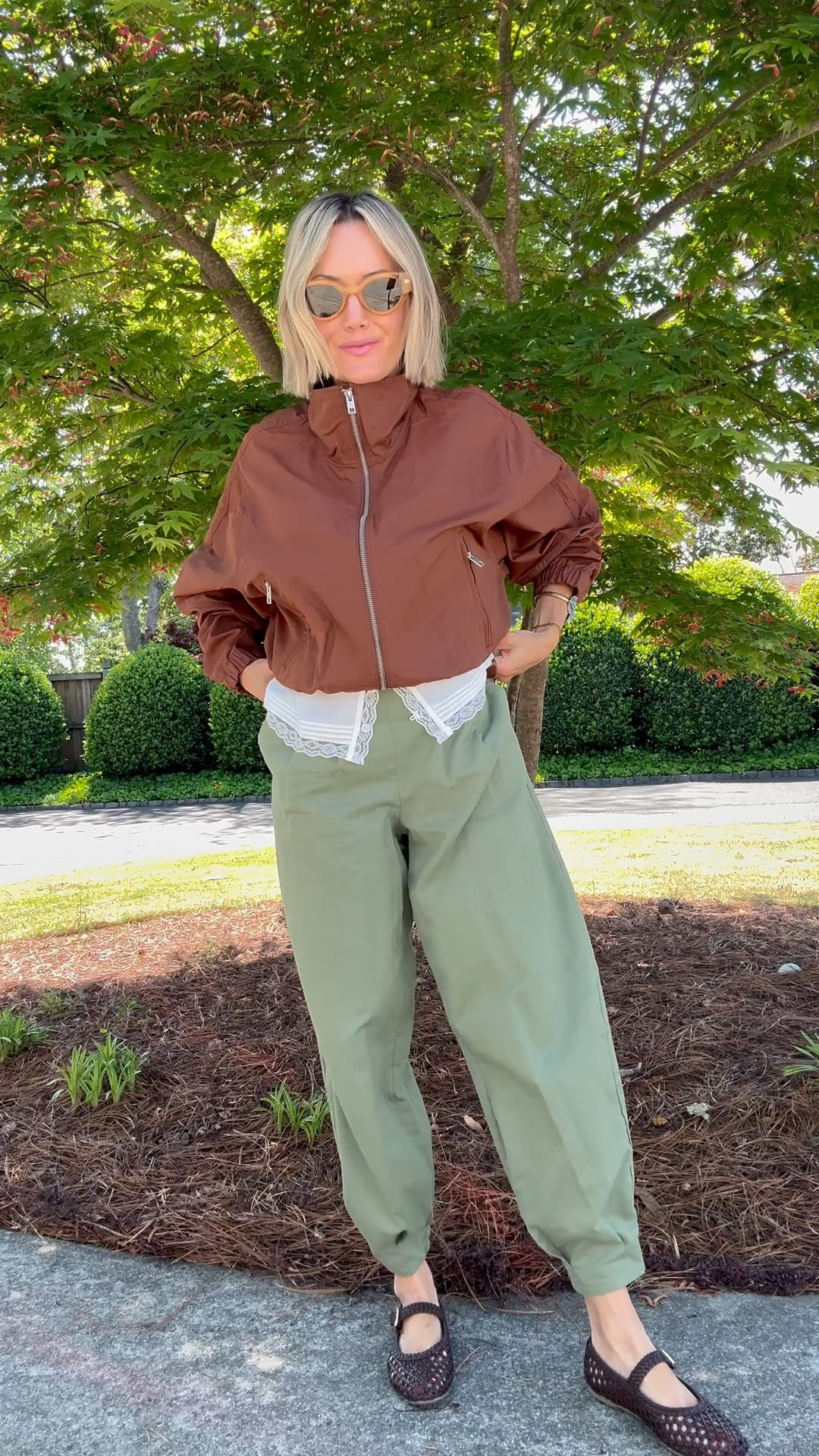 This jacket I’m in a XS and comes in green as well. The pants are linked below in black but they come in green too so click that color and toggle to green. Amazon top with the lace is linked below! Xs in pants and top. Old navy jacket is 30% off

#LTKPetite #LTKSaleAlert #LTKOver40