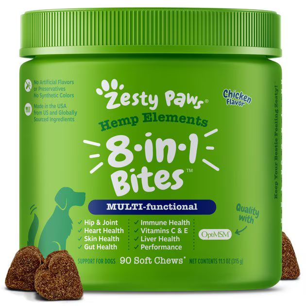 Zesty Paws 5-in-1 Multivitamin Soft Chews with Organic Hemp & Glucosamine Chicken Flavor Dog Supp... | Chewy.com