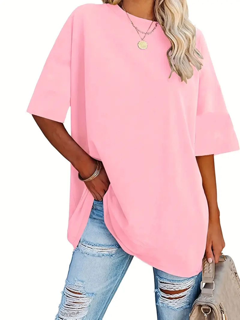Plus Size Basic T shirt Women's Plus Plain Short Sleeve - Temu | Temu Affiliate Program