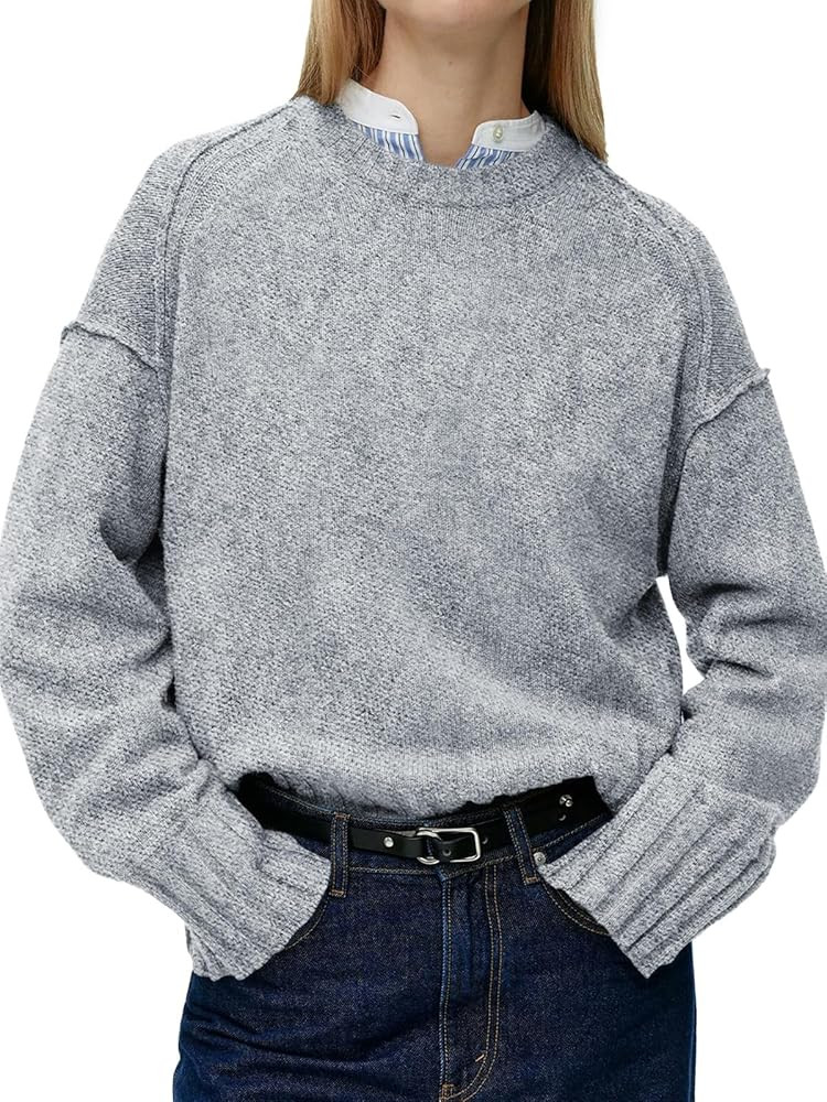 Saodimallsu Womens Crew Neck Sweaters Long Sleeve Oversized Lightweight Loose Soft Knit Fall Pull... | Amazon (US)