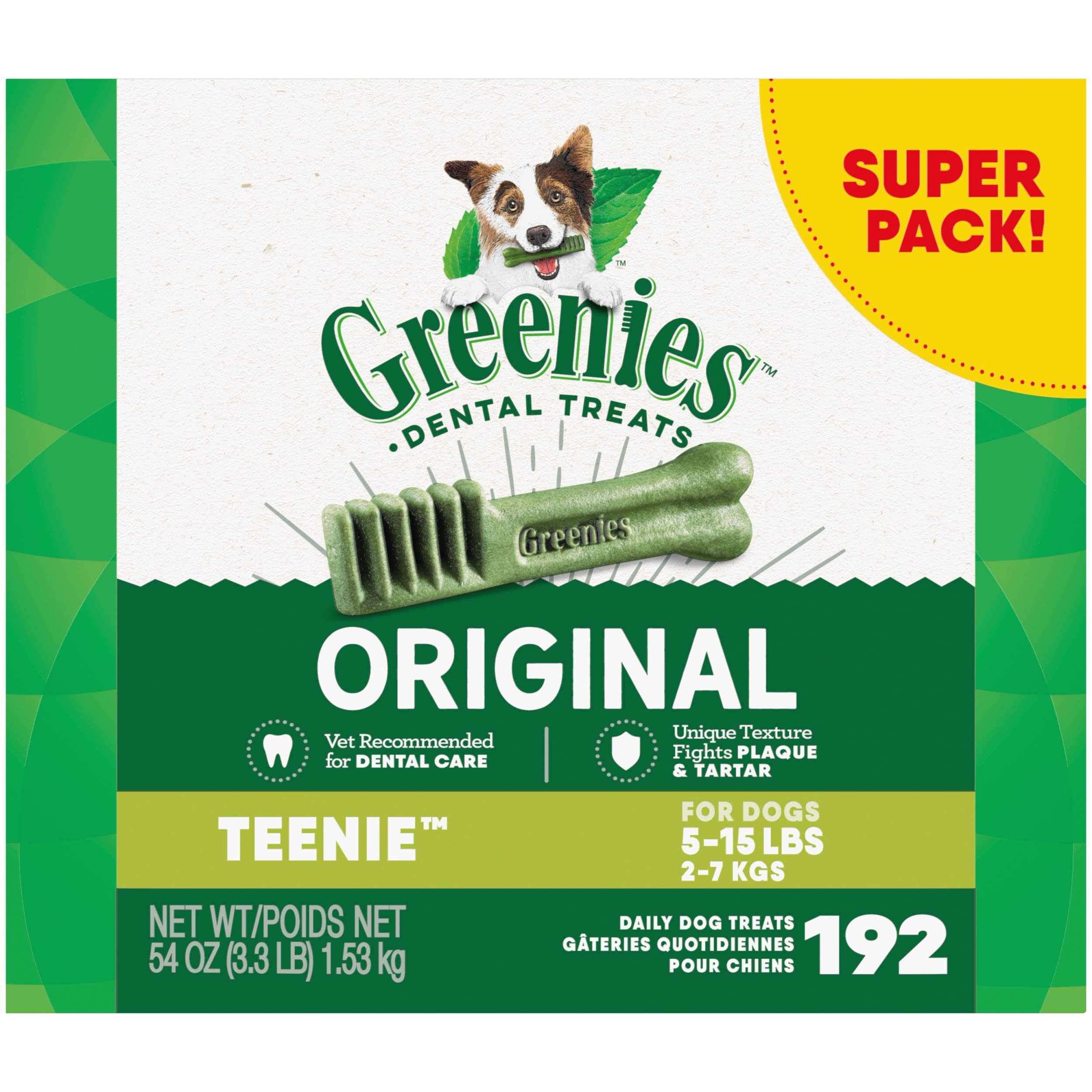 Greenies Original Teenie Dental Dog Treats, 54 oz. Pack (192 Treats) | Amazon (US)