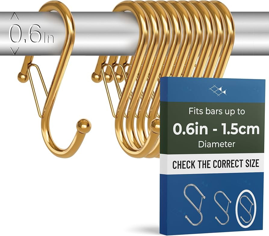 10-Pack Metal S Hooks for Hanging – Heavy-Duty S-Shaped Hooks with Safety Buckle – Fits Bars ... | Amazon (US)