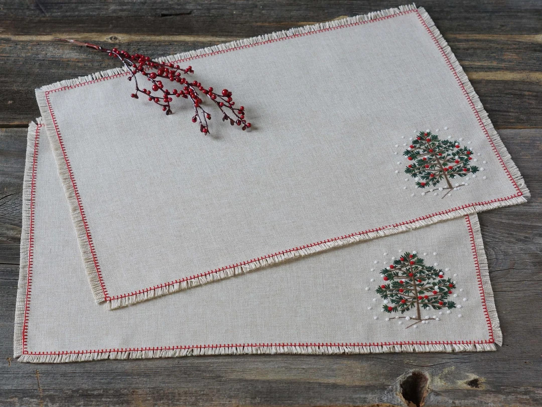 Pine Tree Christmas Placemat, Embroidered Rustic Placemats 13x 19.3 33x49cm - Etsy | Etsy (US)