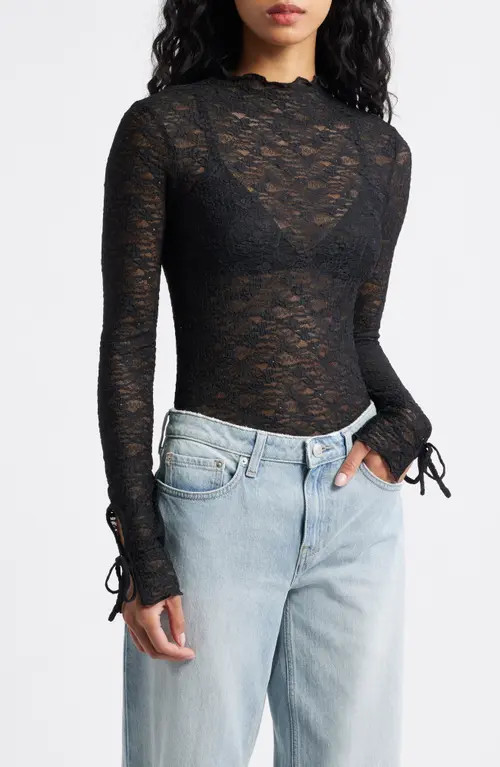 BP. Funnel Neck Lace Top in Black at Nordstrom, Size Xx-Large | Nordstrom