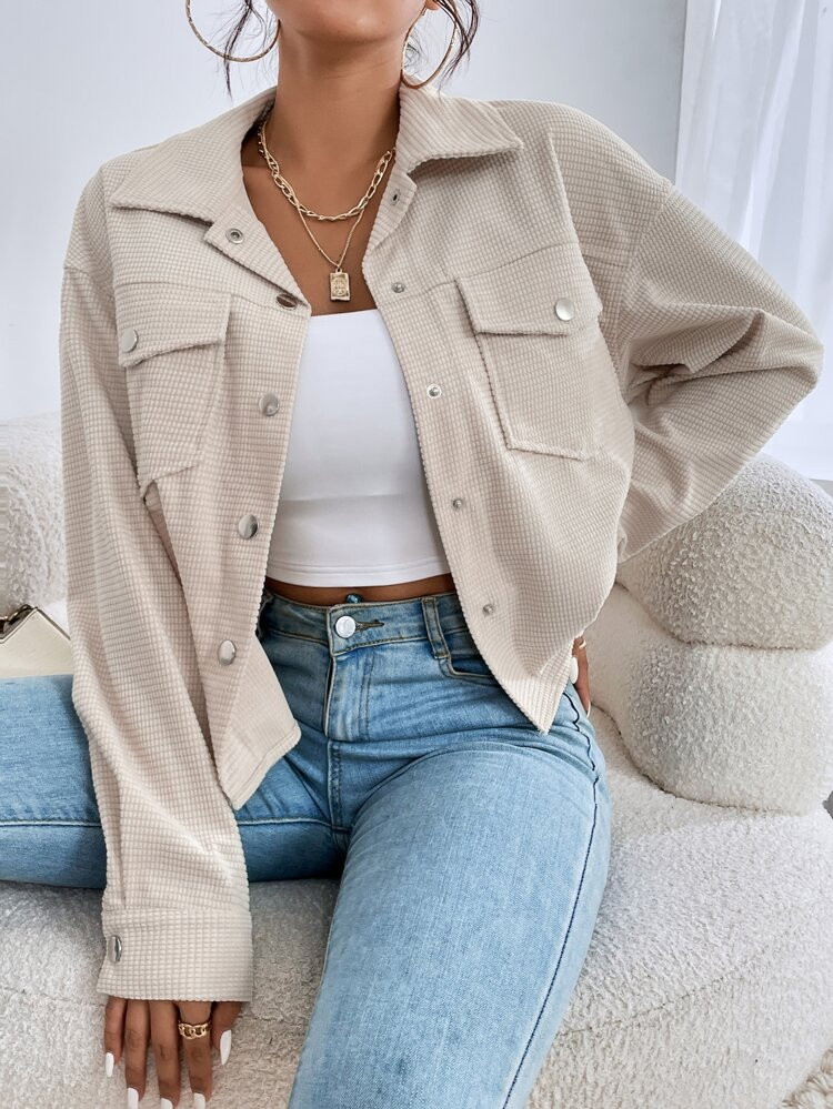 SHEIN EZwear Drop Shoulder Flap Pocket Corduroy Jacket | SHEIN