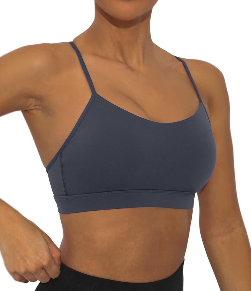 Y Back Sports Bra for Women Low Impact Racerback Workout Bras Sexy Spaghetti Thin Straps Yoga Bra... | Amazon (US)