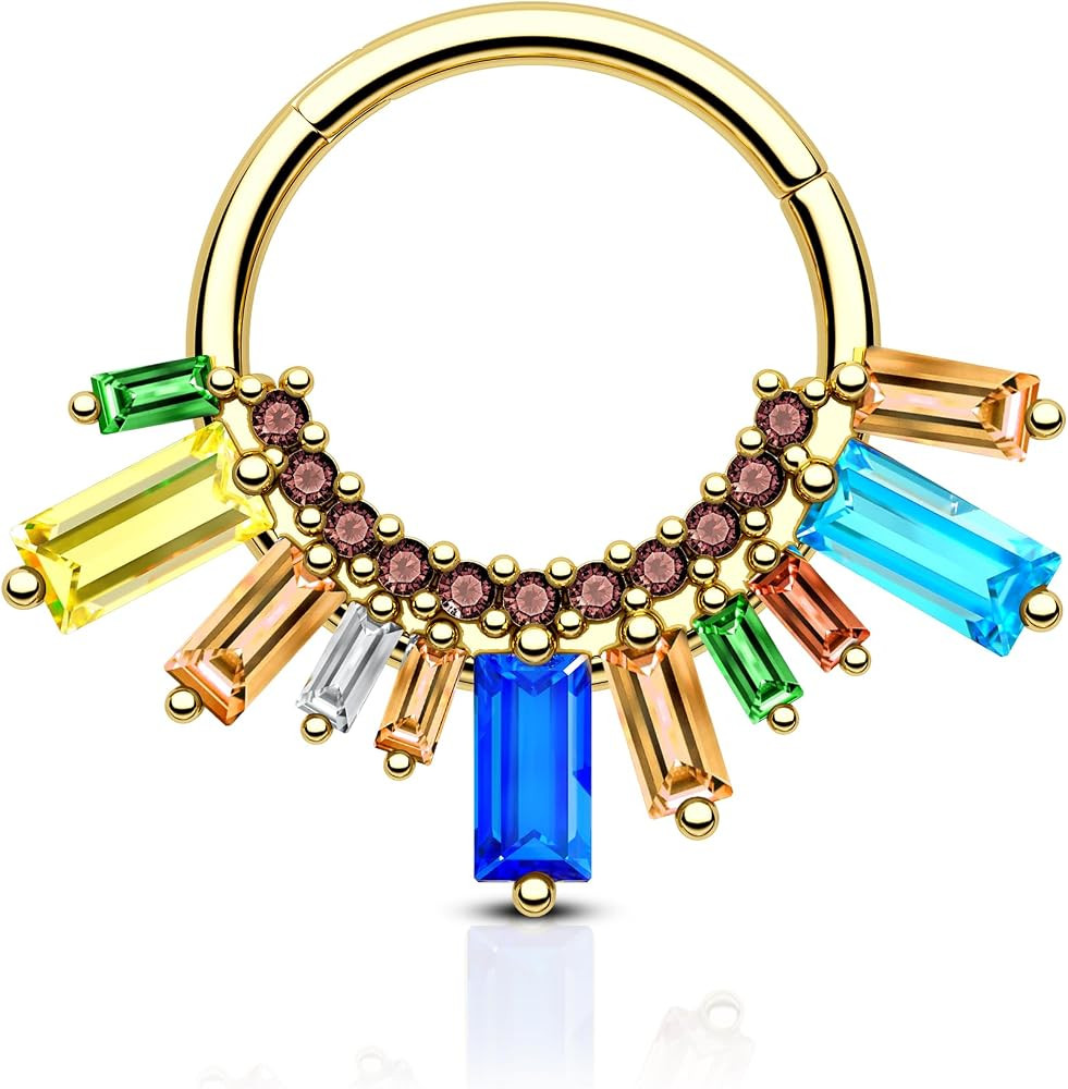 Colorful CZ Gold Septum Ring 16G Septum Jewelry Unique Daith Earrings for Women Sparkly Daith Pie... | Amazon (US)
