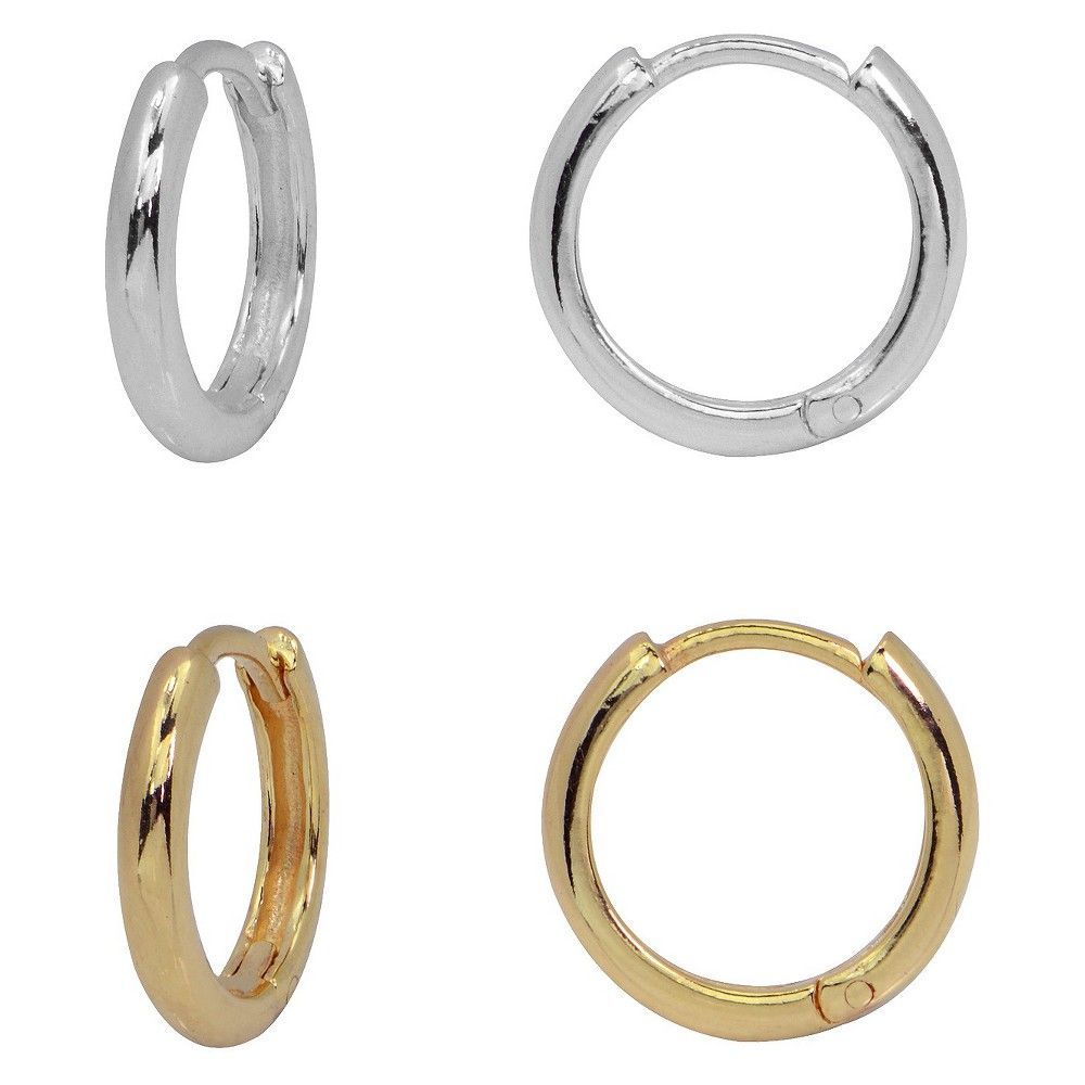 Women's Gold Over Silver Two Tone Endless Hoop Earring Set, Size: Small, Gold Silver | Target