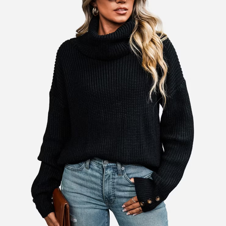 Women's Crochet Turtleneck Knit Sweater - Cupshe -Black | Target