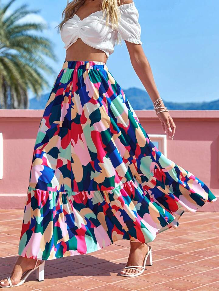 SHEIN VCAY Allover Print Ruffle Hem Skirt | SHEIN USA | SHEIN