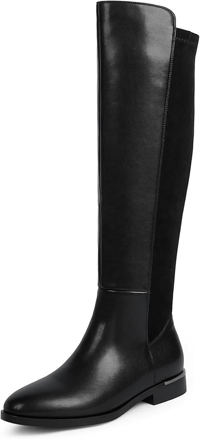 Modatope Knee High Boots Women Flat Rounded Toe Stretchy Boots Side Zipper Dress Tall Boot | Amazon (US)