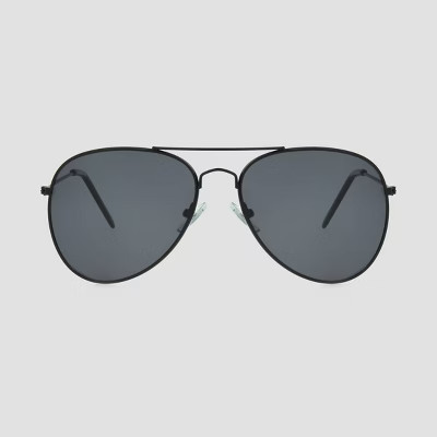 Women's Aviator Metal Shiny Sunglasses - A New Day™ Black | Target