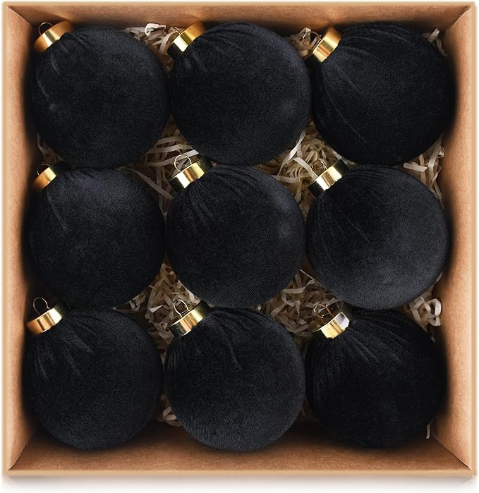 Velvet Ornaments for Christmas Tree Decorations - Black Xmas Ball Ornament for Indoor Holiday Dec... | Amazon (US)