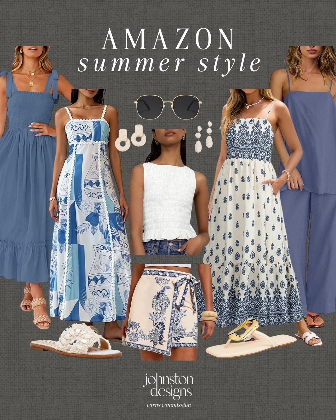 Amazon summer style with blue and white outfit finds, breezy dresses and easy vacation-ready accessories. 💙

Amazon summer style, blue and white outfits, vacation dress ideas, printed maxi dress, blue tiered dress, smocked tank top, matching lounge set, wrap skirt outfit, summer sandals, white statement earrings, casual resort wear, warm weather outfit inspo, coastal summer fashion, affordable Amazon finds 

 #LTKootd #LTKSeasonal #LTKTravel