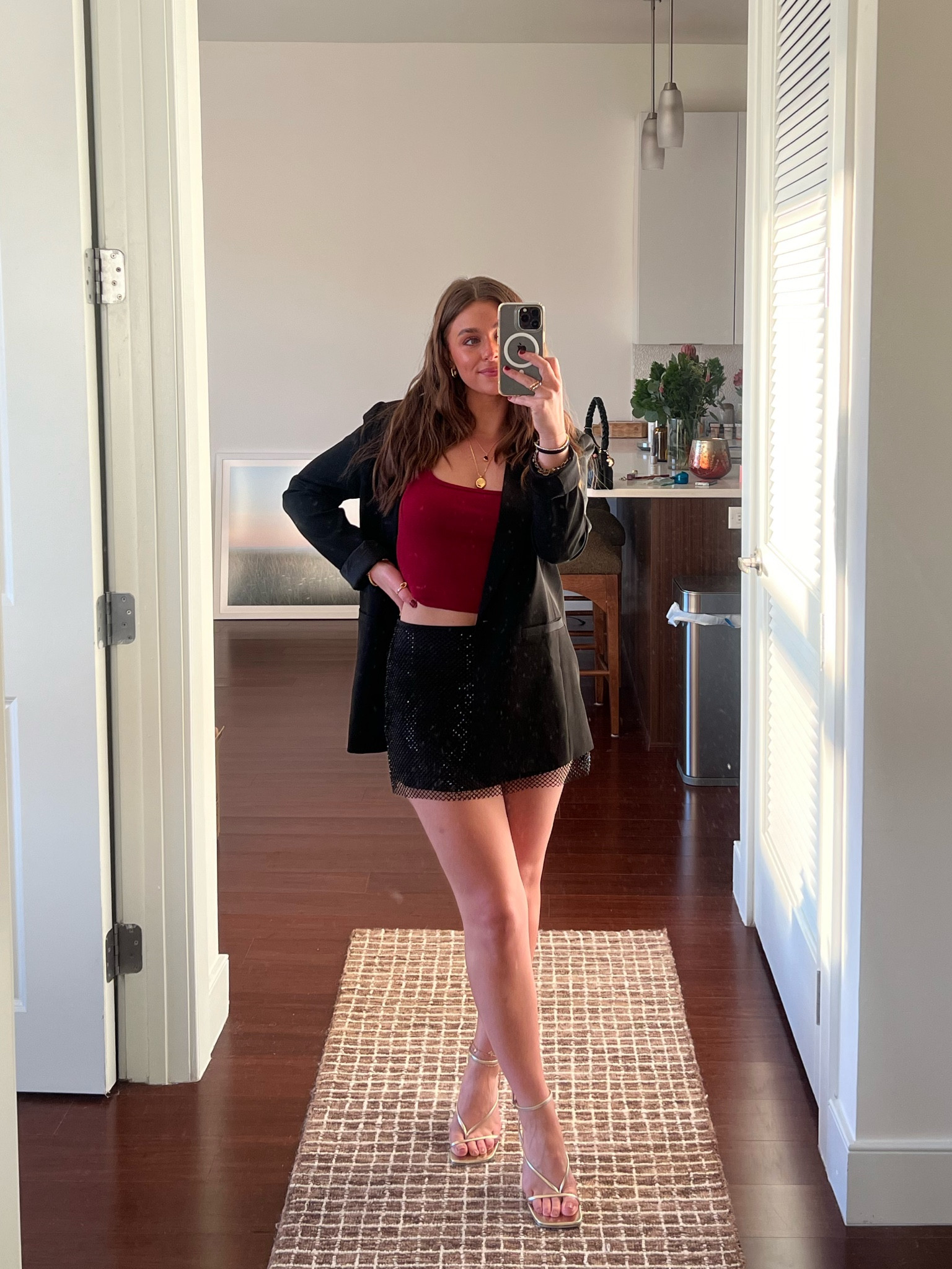 wearing XS in blazer, XS in tank, and S in skirt (sold out but will add if it comes back!) 
