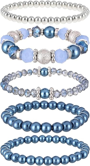 DIVINA VITAE 5 Pcs Beaded Stretch Bracelets Stackable Bracelets Crystal Bead Bracelet Boho Beaded... | Amazon (US)