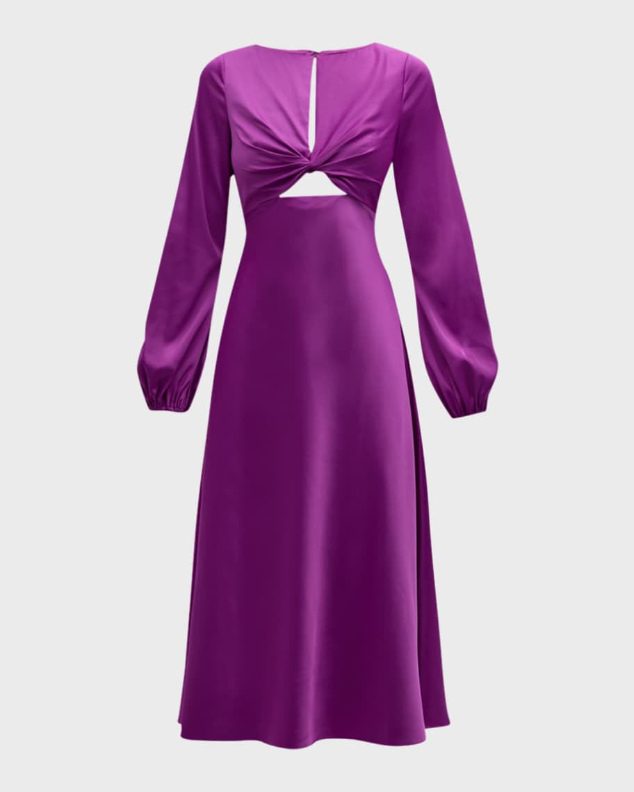 Liv Foster Cutout Open-Back A-Line Satin Midi Dress | Neiman Marcus