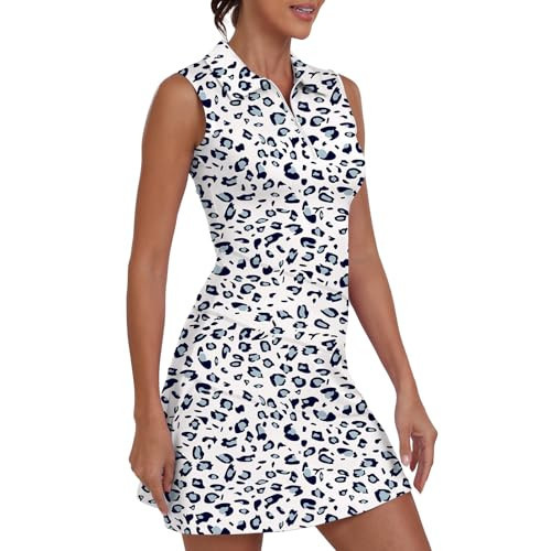 GGOV Womens Two Piece Tennis Golf Dress UPF 50+ Active Athletic Activewear Sports Dresses with Pocket Separate Shorts(Blue Leopard,Medium) | Amazon (US)