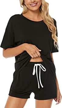 LOCUBE Women's Pajama Short Sets Soft Comfy Lounge Set Two Pieces Pjs with Pockets | Amazon (US)