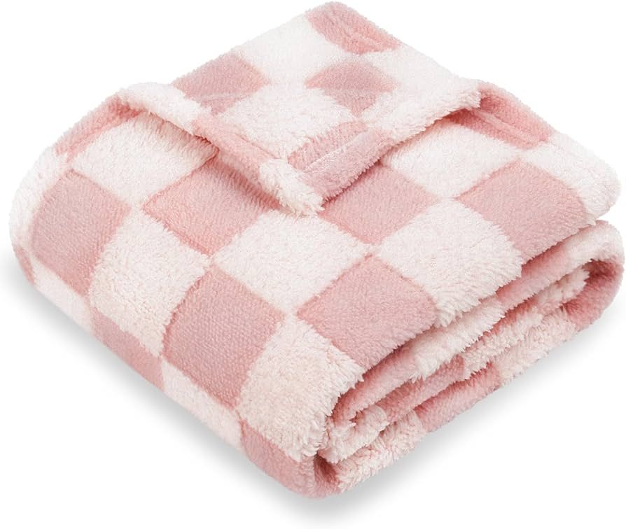 HOMRITAR Baby Blanket for Girls 3D Checkered Fleece Fluffy Fuzzy Checkerboard Grid Warmer Shaggy ... | Amazon (US)