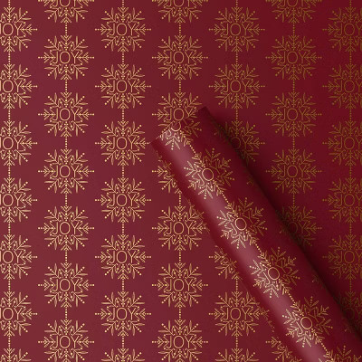 30" 25 sq ft Christmas Roll Wrap Gold Snowflakes on Dark Red - Wondershop™ | Target