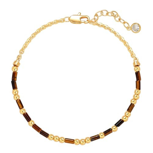 MEVECCO Gold Morse Code Bracelet for Women 18K Gold Plated Tiger Eye Stone Mixed Bracelets Handmade Gold Custom Morse Code Chain Bracelet Stack Jewelry Gifts | Amazon (US)