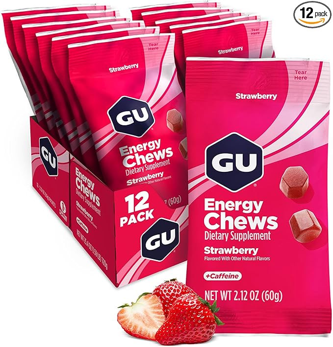 GU Energy Chews, Strawberry Energy Gummies with Electrolytes, Vegan, Gluten-Free, Kosher, 20 mg o... | Amazon (US)