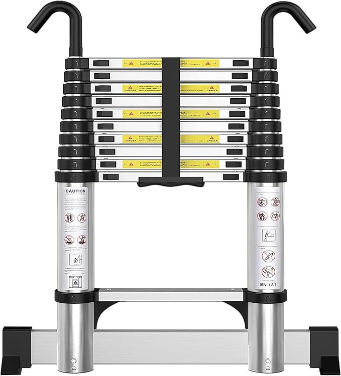 Telescoping Ladder Aluminum 10.5 FT with Hooks and Stabilizer | Portable Telescopic Extension Lad... | Amazon (US)