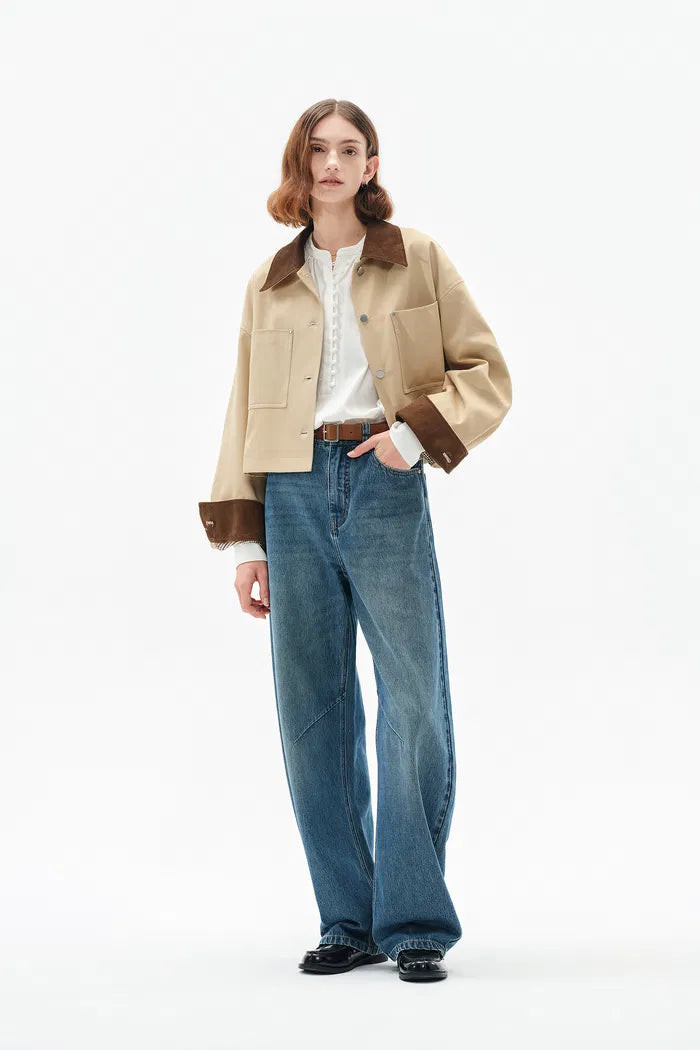 Morston Contrast Cropped Jacket in 100% Cotton Twill | Fabrique
