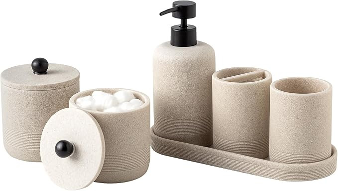 Bathroom Accessories Set, 6 PCS Modern Bathroom Accessory Set with 15.2 OZ Soap Dispenser, Toothb... | Amazon (US)