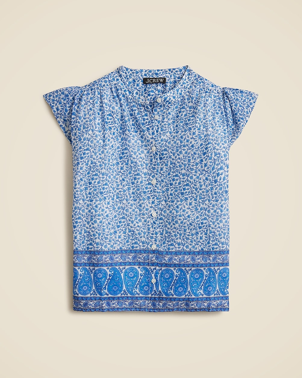 Flutter-sleeve button-up shirt in bandana block print | J. Crew US