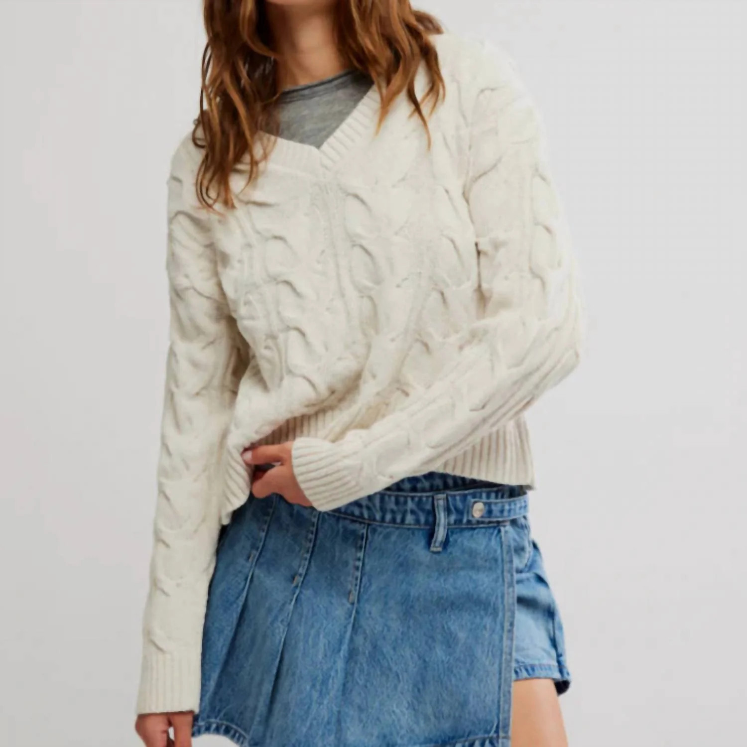 Washed Cable Knit Sweater In Washed White | Shop Simon
