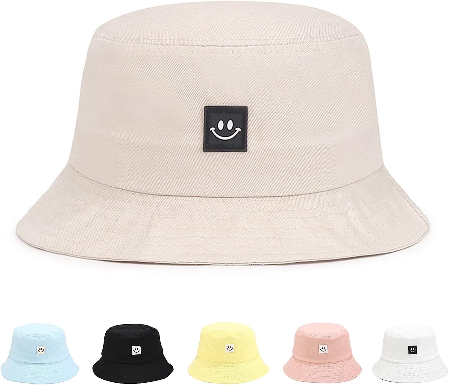 Kids Sun Hat Smile Face Bucket Hat for Girls Boys Summer Sun Protection Cotton Unisex Beach Cap | Amazon (US)