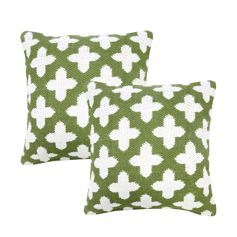 Laddha Home Designs Handwoven Swiss Cross Geometric Throw Pillows - 20" - White and Green - Set o... | Walmart (US)