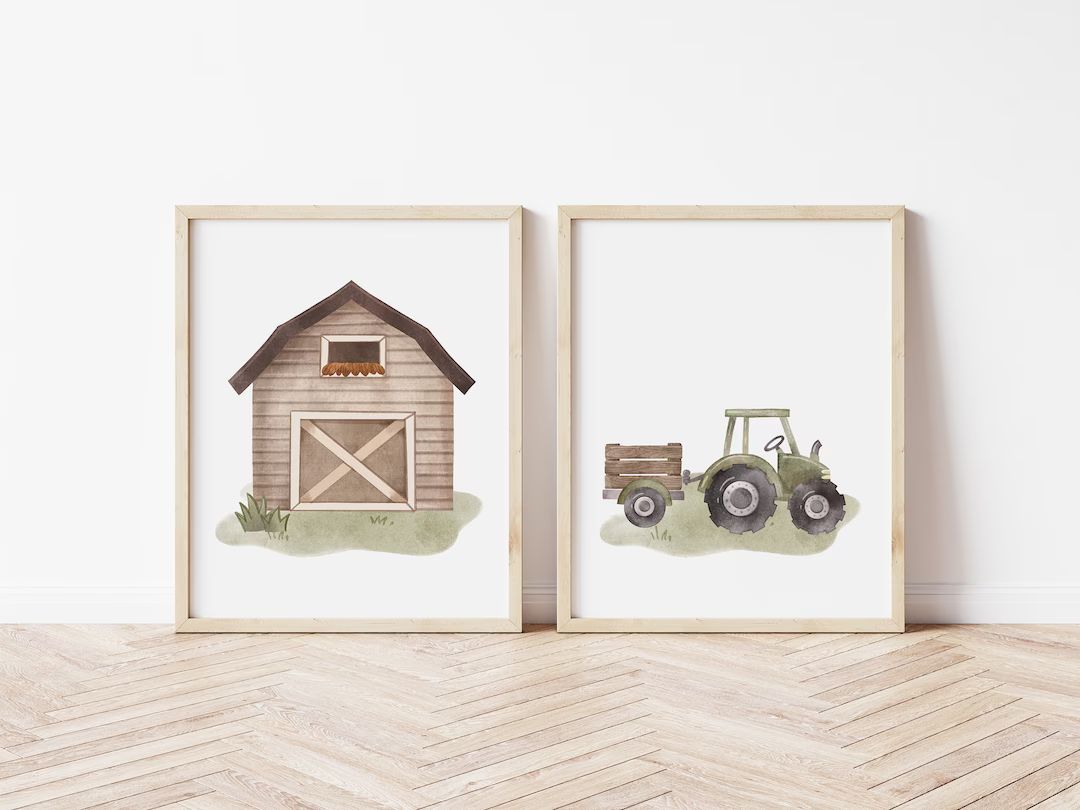 Tractor and Barn  Printed art print,  Printed and shipped Watercolor Farm Barn and Tractor  print... | Etsy (US)