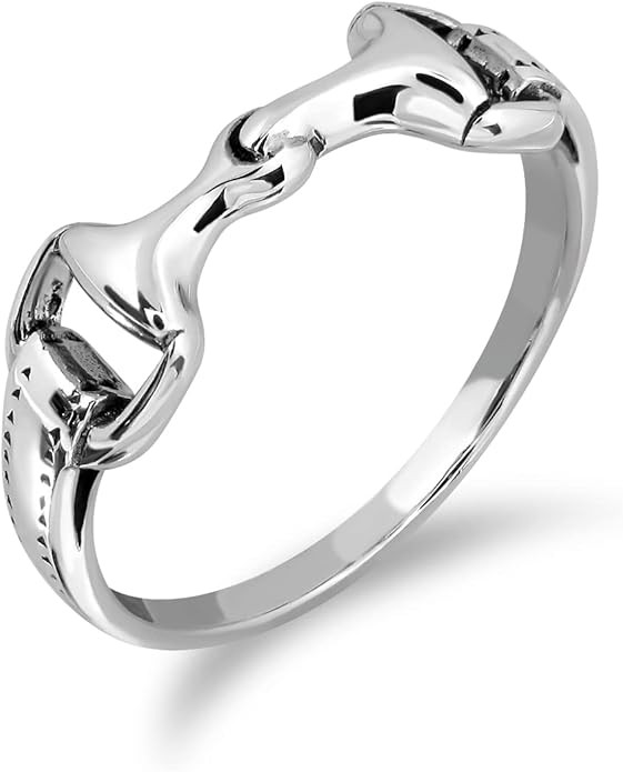 WithLoveSilver Sterling Silver 925 Double Horse bit Equestrian Ring | Amazon (US)