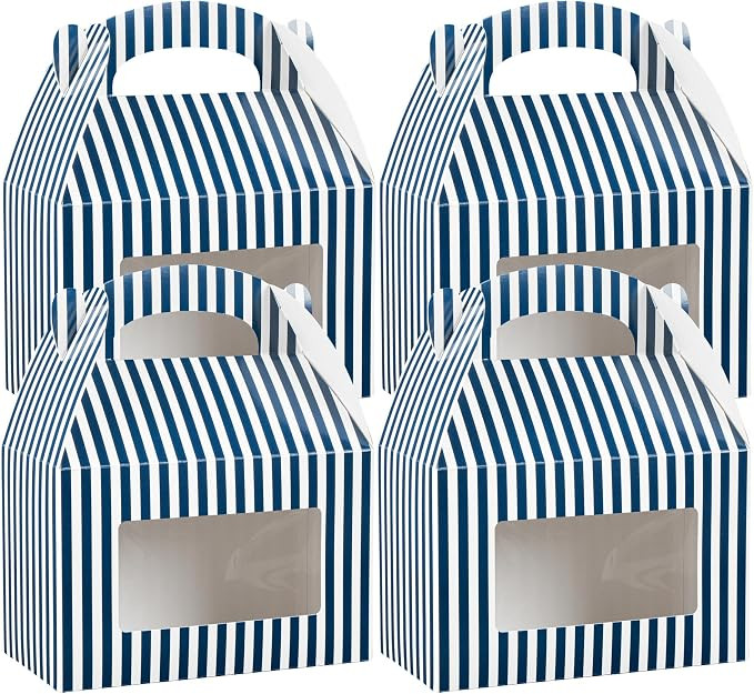 Bio Tek 8.5 x 4.8 x 5.5 Inch Gable Boxes For Party Favor, 25 Striped Gift Boxes - Clear Window, B... | Amazon (US)